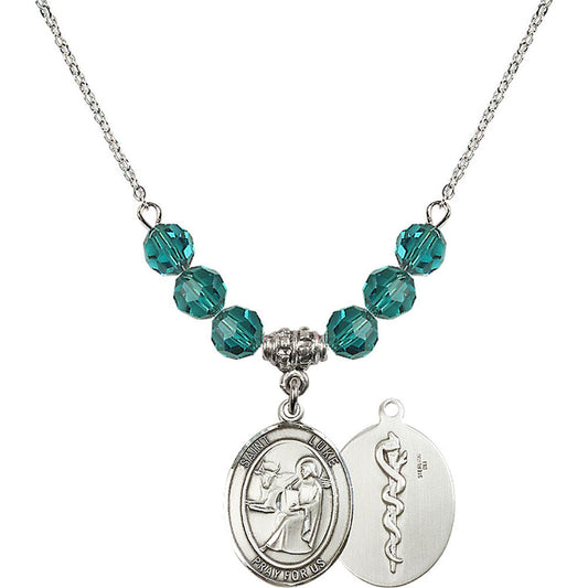 Sterling Silver Saint Luke the Apostle / Doctor Birthstone Necklace with Zircon Beads - 8068