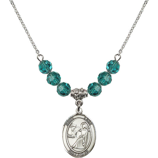 Sterling Silver Saint Luke the Apostle Birthstone Necklace with Zircon Beads - 8068