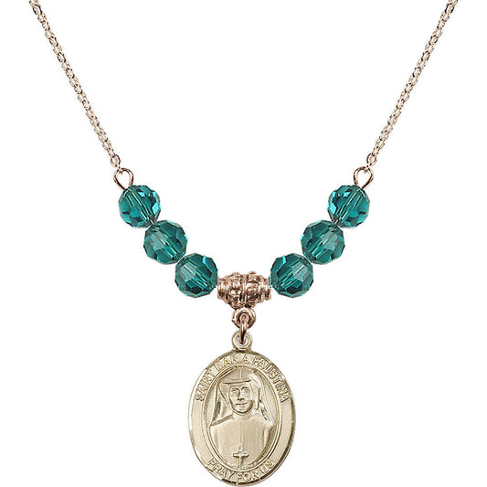 14kt Gold Filled Saint Maria Faustina Birthstone Necklace with Zircon Beads - 8069