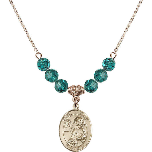 14kt Gold Filled Saint Mark the Evangelist Birthstone Necklace with Zircon Beads - 8070
