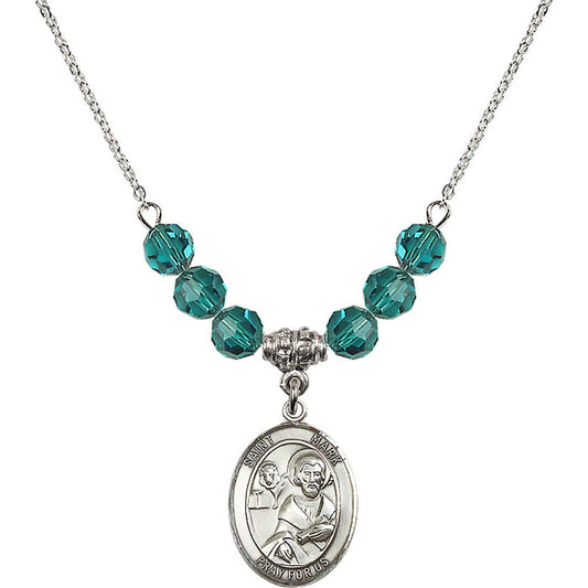 Sterling Silver Saint Mark the Evangelist Birthstone Necklace with Zircon Beads - 8070