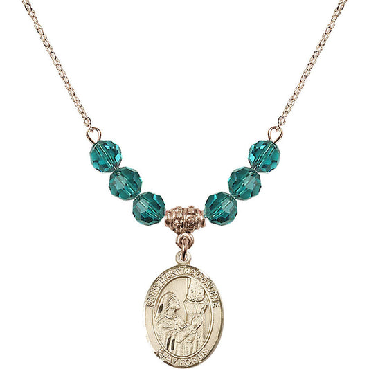 14kt Gold Filled Saint Mary Magdalene Birthstone Necklace with Zircon Beads - 8071