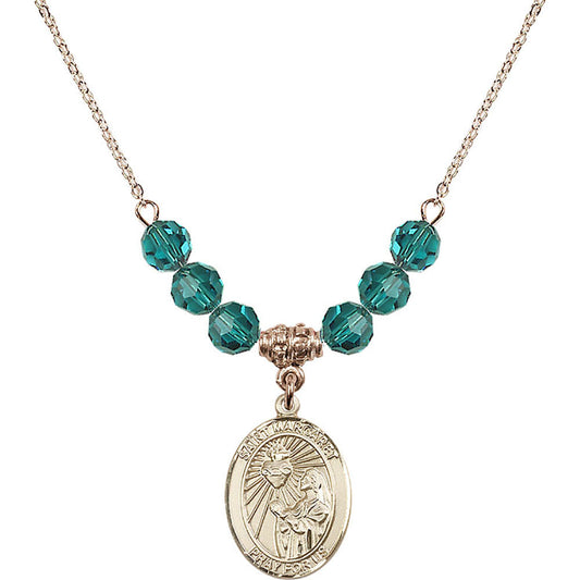 14kt Gold Filled Saint Margaret Mary Alacoque Birthstone Necklace with Zircon Beads - 8072