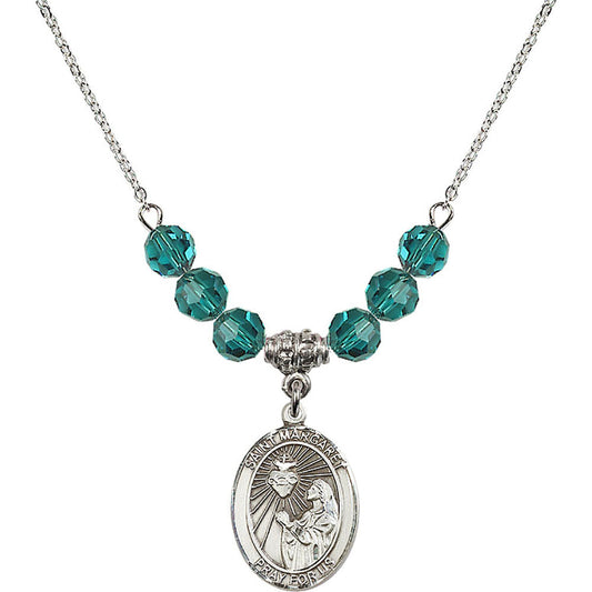 Sterling Silver Saint Margaret Mary Alacoque Birthstone Necklace with Zircon Beads - 8072