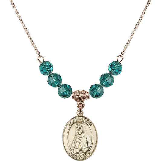 14kt Gold Filled Saint Martha Birthstone Necklace with Zircon Beads - 8075