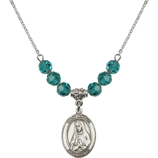 Sterling Silver Saint Martha Birthstone Necklace with Zircon Beads - 8075
