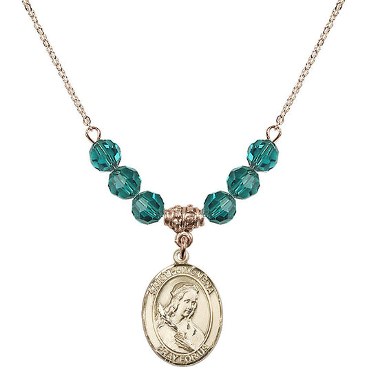 14kt Gold Filled Saint Philomena Birthstone Necklace with Zircon Beads - 8077