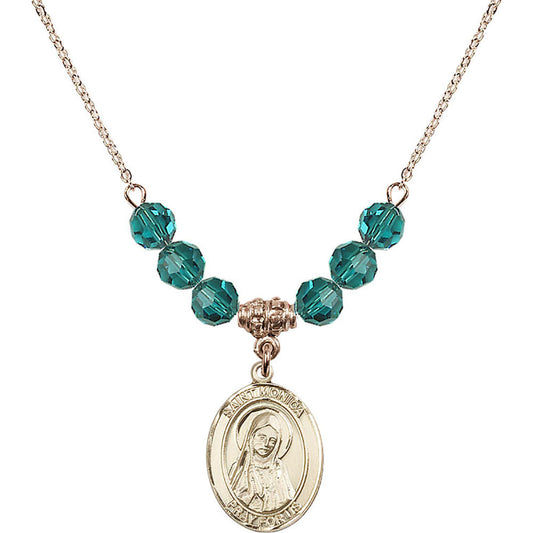 14kt Gold Filled Saint Monica Birthstone Necklace with Zircon Beads - 8079