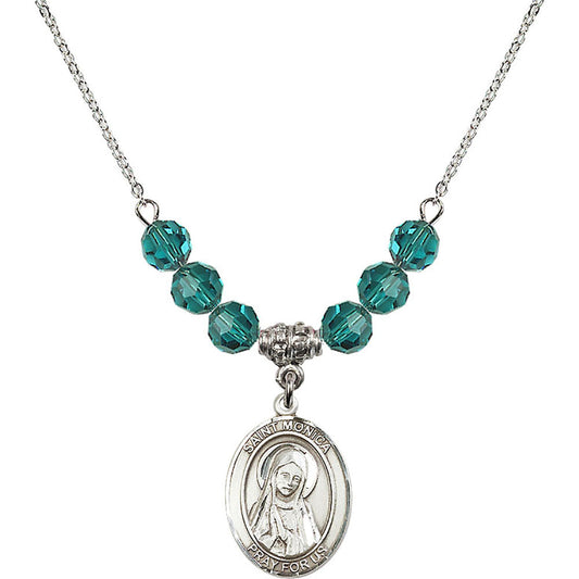 Sterling Silver Saint Monica Birthstone Necklace with Zircon Beads - 8079