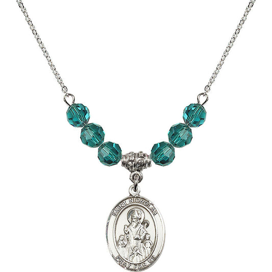 Sterling Silver Saint Nicholas Birthstone Necklace with Zircon Beads - 8080