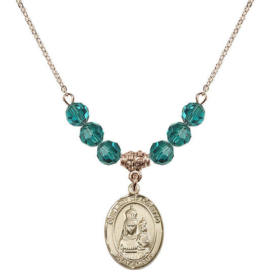 14kt Gold Filled Our Lady of Loretto Birthstone Necklace with Zircon Beads - 8082