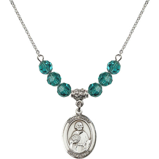 Sterling Silver Saint Philip the Apostle Birthstone Necklace with Zircon Beads - 8083