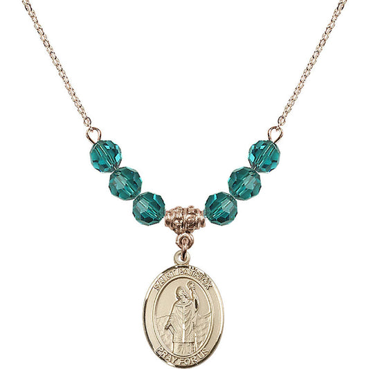 14kt Gold Filled Saint Patrick Birthstone Necklace with Zircon Beads - 8084