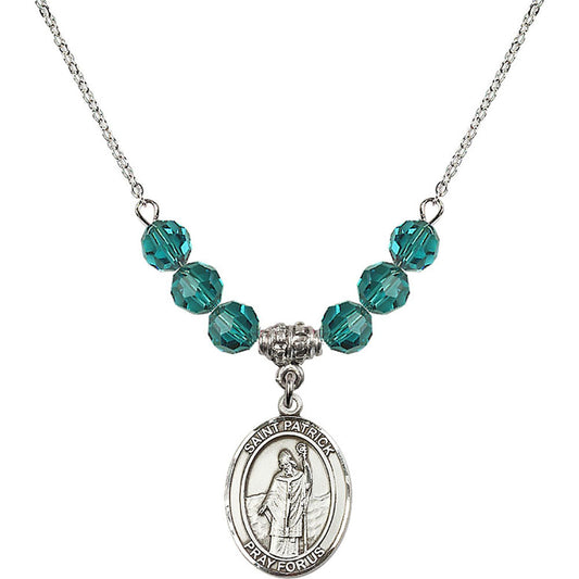 Sterling Silver Saint Patrick Birthstone Necklace with Zircon Beads - 8084