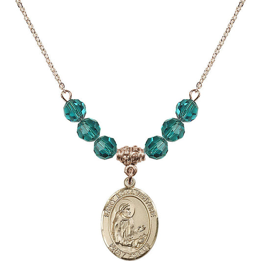 14kt Gold Filled Saint Bonaventure Birthstone Necklace with Zircon Beads - 8085