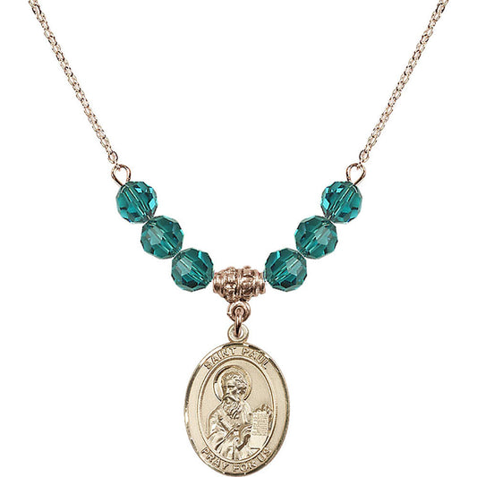 14kt Gold Filled Saint Paul the Apostle Birthstone Necklace with Zircon Beads - 8086