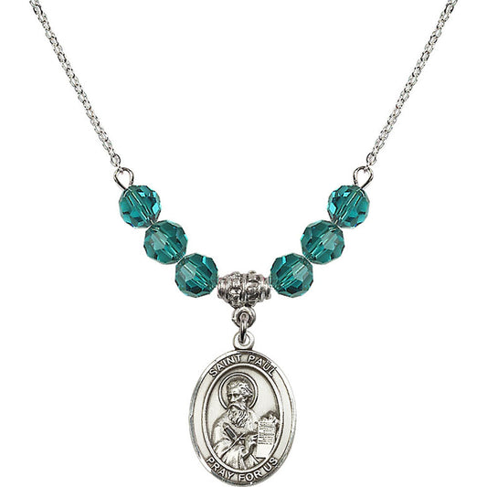 Sterling Silver Saint Paul the Apostle Birthstone Necklace with Zircon Beads - 8086