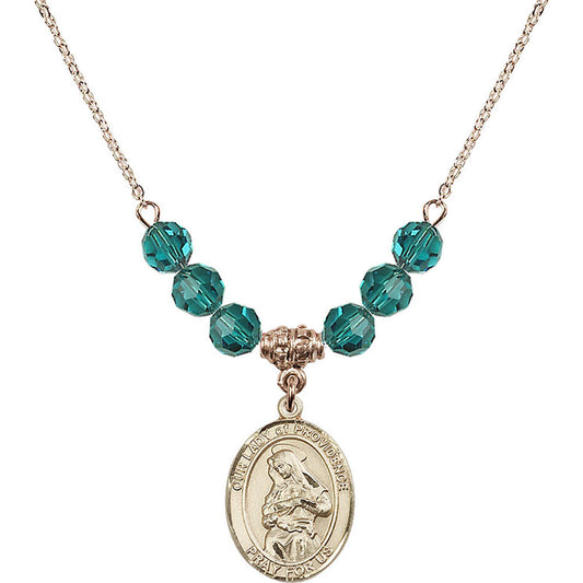 14kt Gold Filled Our Lady of Providence Birthstone Necklace with Zircon Beads - 8087