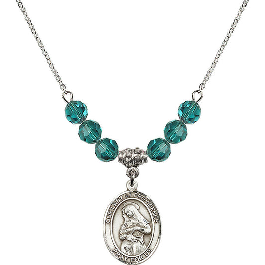 Sterling Silver Our Lady of Providence Birthstone Necklace with Zircon Beads - 8087