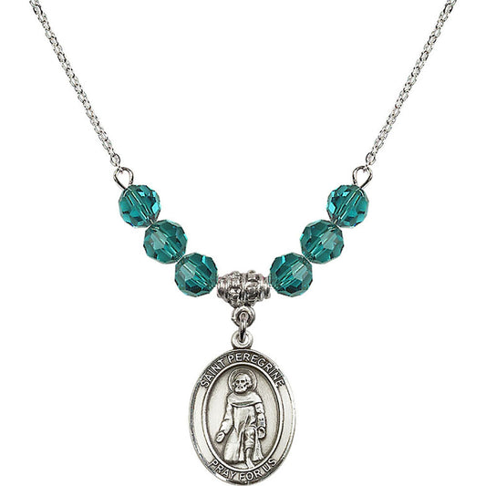 Sterling Silver Saint Peregrine Laziosi Birthstone Necklace with Zircon Beads - 8088