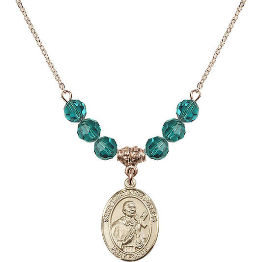 14kt Gold Filled Saint Martin de Porres Birthstone Necklace with Zircon Beads - 8089