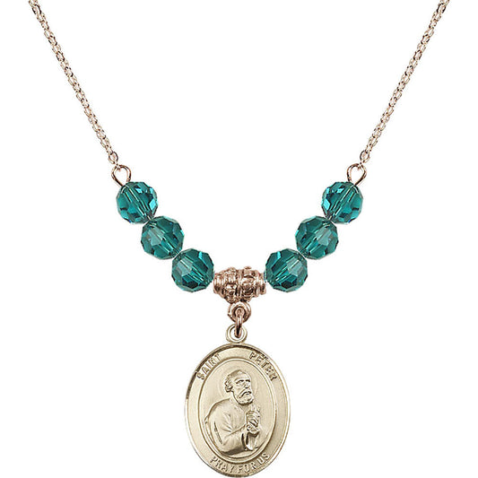 14kt Gold Filled Saint Peter the Apostle Birthstone Necklace with Zircon Beads - 8090