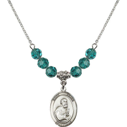 Sterling Silver Saint Peter the Apostle Birthstone Necklace with Zircon Beads - 8090