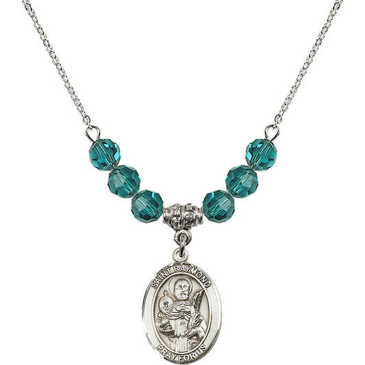 Sterling Silver Saint Raymond Nonnatus Birthstone Necklace with Zircon Beads - 8091