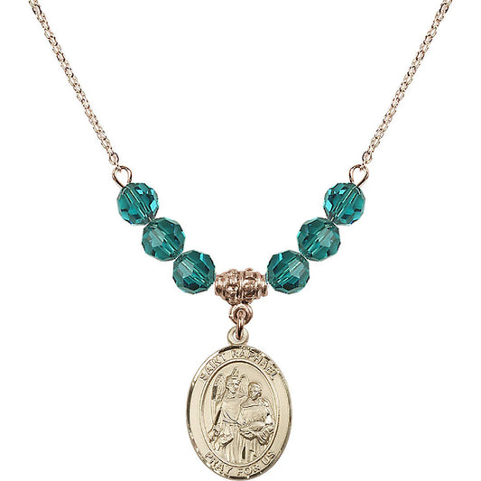 14kt Gold Filled Saint Raphael the Archangel Birthstone Necklace with Zircon Beads - 8092