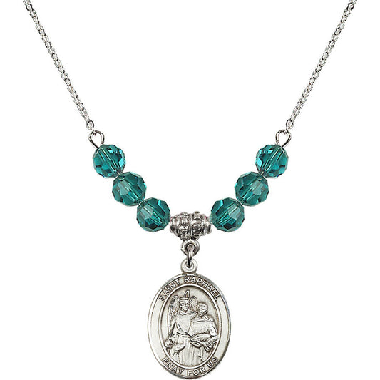 Sterling Silver Saint Raphael the Archangel Birthstone Necklace with Zircon Beads - 8092