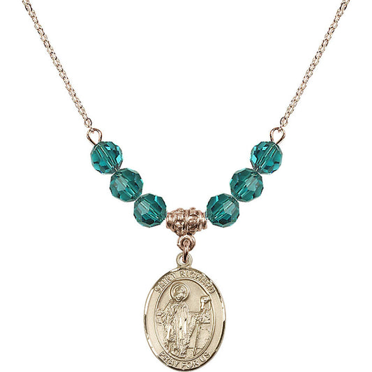 14kt Gold Filled Saint Richard Birthstone Necklace with Zircon Beads - 8093