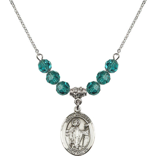 Sterling Silver Saint Richard Birthstone Necklace with Zircon Beads - 8093