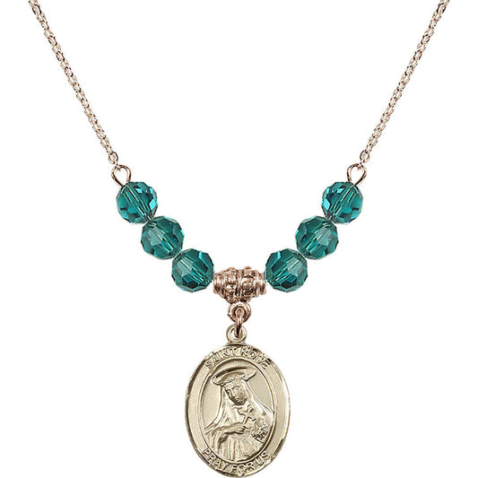 14kt Gold Filled Saint Rose of Lima Birthstone Necklace with Zircon Beads - 8095