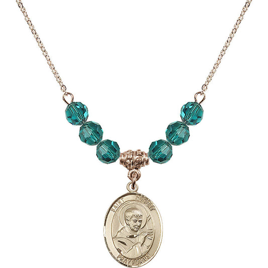 14kt Gold Filled Saint Robert Bellarmine Birthstone Necklace with Zircon Beads - 8096