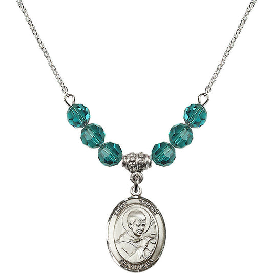 Sterling Silver Saint Robert Bellarmine Birthstone Necklace with Zircon Beads - 8096