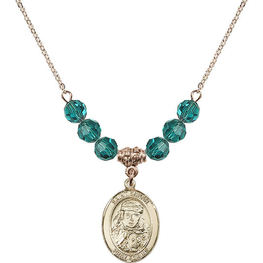 14kt Gold Filled Saint Sarah Birthstone Necklace with Zircon Beads - 8097