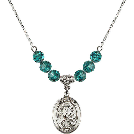 Sterling Silver Saint Sarah Birthstone Necklace with Zircon Beads - 8097