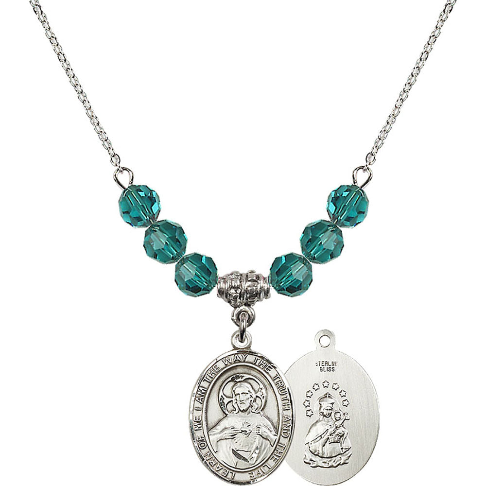 Sterling Silver Scapular Birthstone Necklace with Zircon Beads - 8098