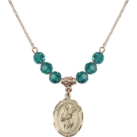 14kt Gold Filled Saint Scholastica Birthstone Necklace with Zircon Beads - 8099
