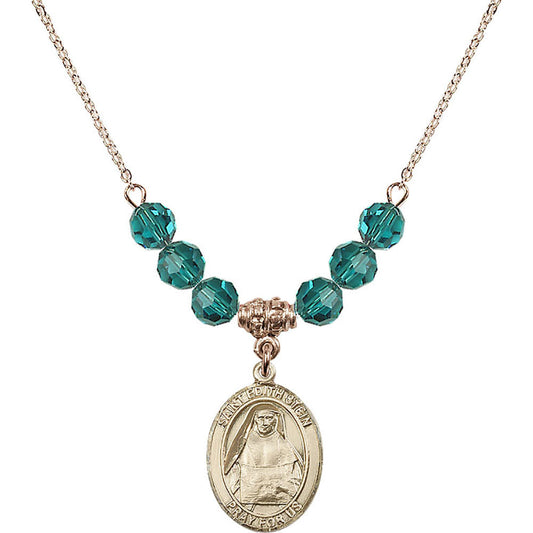 14kt Gold Filled Saint Edith Stein Birthstone Necklace with Zircon Beads - 8103