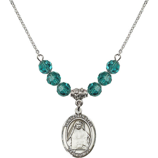 Sterling Silver Saint Edith Stein Birthstone Necklace with Zircon Beads - 8103