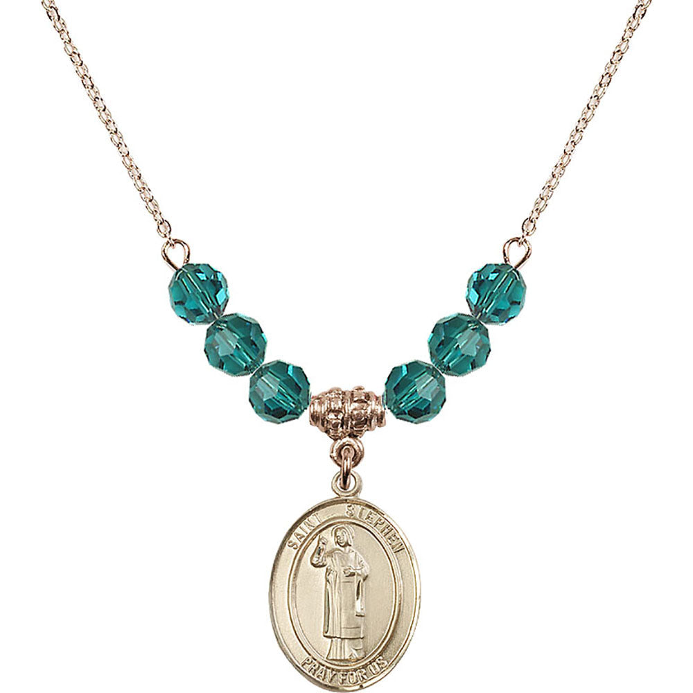 14kt Gold Filled Saint Stephen the Martyr Birthstone Necklace with Zircon Beads - 8104
