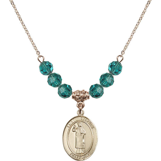 14kt Gold Filled Saint Stephen the Martyr Birthstone Necklace with Zircon Beads - 8104