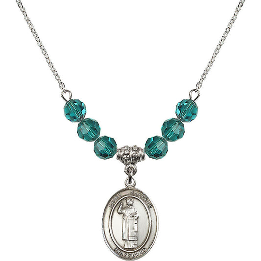 Sterling Silver Saint Stephen the Martyr Birthstone Necklace with Zircon Beads - 8104