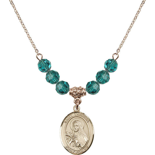 14kt Gold Filled Saint Theresa Birthstone Necklace with Zircon Beads - 8106