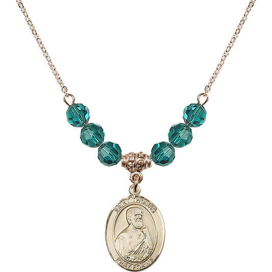 14kt Gold Filled Saint Thomas the Apostle Birthstone Necklace with Zircon Beads - 8107