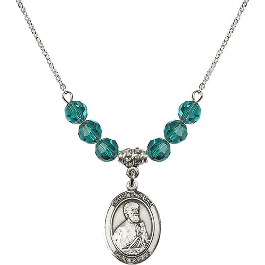 Sterling Silver Saint Thomas the Apostle Birthstone Necklace with Zircon Beads - 8107