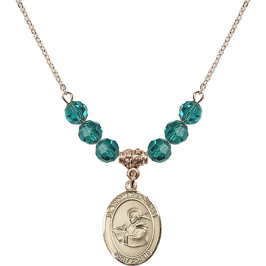 14kt Gold Filled Saint Thomas Aquinas Birthstone Necklace with Zircon Beads - 8108