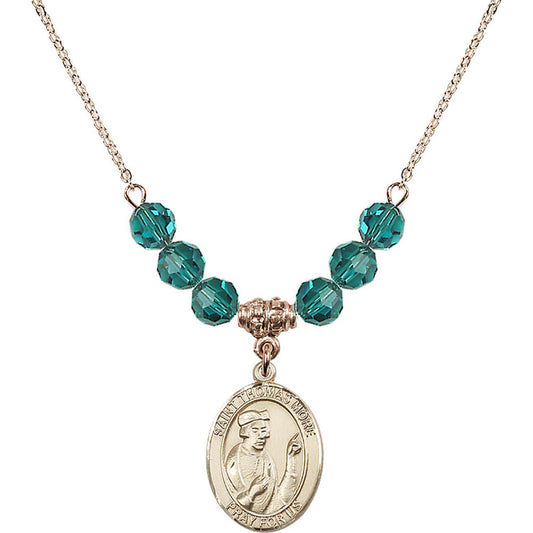 14kt Gold Filled Saint Thomas More Birthstone Necklace with Zircon Beads - 8109