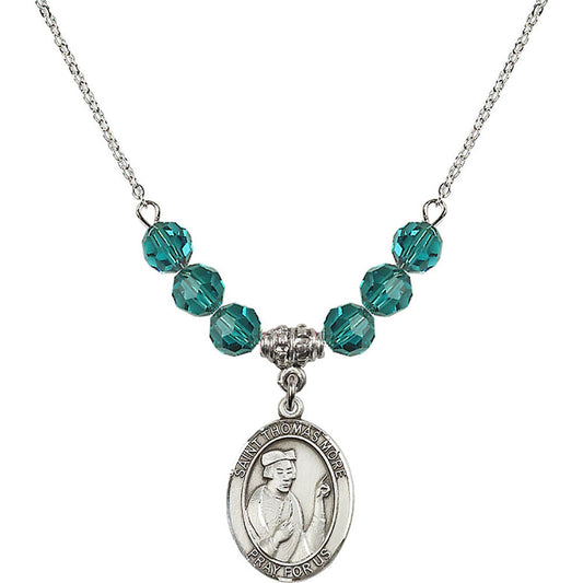 Sterling Silver Saint Thomas More Birthstone Necklace with Zircon Beads - 8109